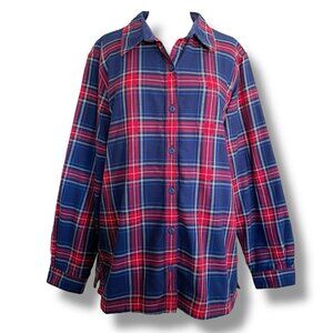 LL Bean Womens Fleece Lined Flannel Shirt Jac XL Blue Red Plaid Jacket Shacket